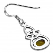 Oval Baltic Amber Celtic Knot Silver Earrings - e302